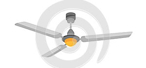 Ceiling fan, ventilator vector illustration. Spinning propeller, air cooling device with rotating blades. Electric