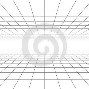 Ceiling and floor perspective grid vector lines, architecture wireframe