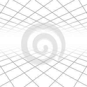 Ceiling and floor tile texture, 3d lines in perspective vision vector abstract geometric background
