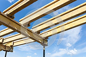 Ceiling formwork construction against beautiful blue sky