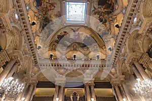 The ceiling of the Grand Staircase of the Palais Garnier Opera House in Paris