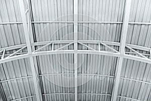 ceiling of industrial building. metal structure of warehouse roof