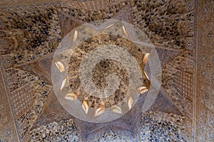 Ceiling inside of Alhambra palace in Granada, Spain photo