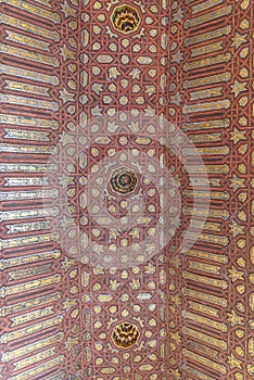 Ceiling inside of Alhambra palace in Granada, Spain