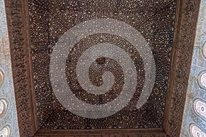 Ceiling inside of Alhambra palace in Granada, Spain