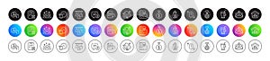 Ceiling lamp, Squad and Cyber attack line icons. For web app, printing. Round icon buttons. Vector