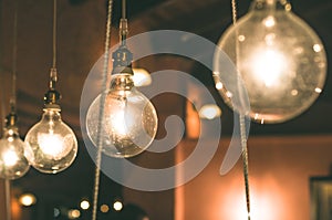 Ceiling lamps at the bar. Light bulbs.