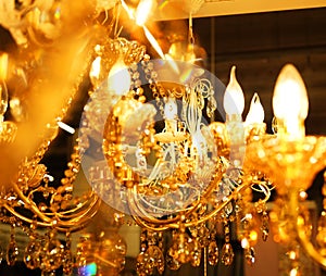 Ceiling lamps, chandeliers in the store