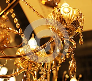 Ceiling lamps, chandeliers in the store close up picture