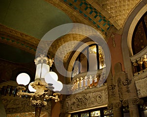 Ceiling light fitting and carvings