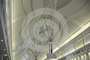 Ceiling in mall. Details of ceiling in large building. Modern architecture