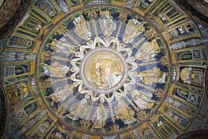 The Ceiling mosaic of The Baptistry of Neon. Ravenna, Italy