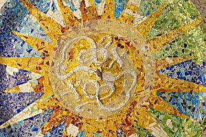 Ceiling with mosaic sun of Park Guell