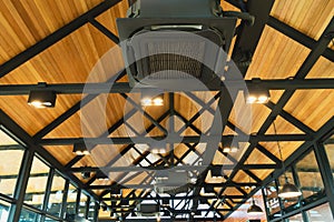 Ceiling mounted cassette type air conditioner in the cafes. popular installed in coffee shops