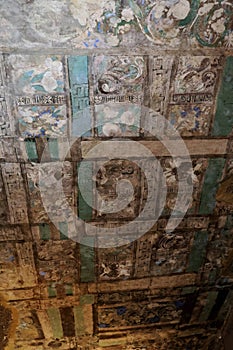 Ceiling Painted Fresco, Ajanta Caves, Aurangabad, Maharashtra, India