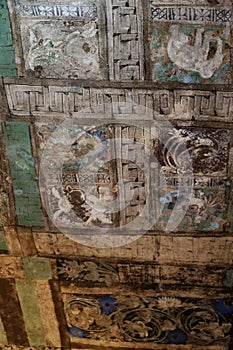 Ceiling Painted Fresco, Ajanta Caves, Aurangabad, Maharashtra, India