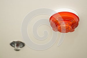 Ceiling white fire detector used to activate warning systems in