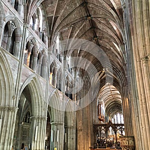Ceiling in Worcester Cathedral mid angle.
