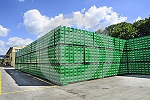 Brewery warehouse of plastic packaging