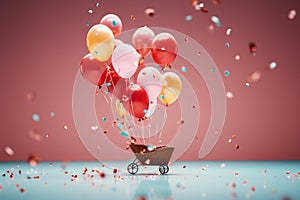 Celebrate baby day with floating balloons, confetti, and space for signatures