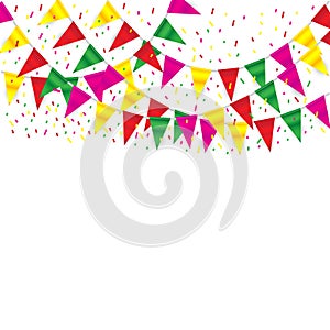 Celebrate banner. party flags with confetti