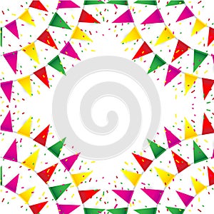 Celebrate banner. party flags with confetti