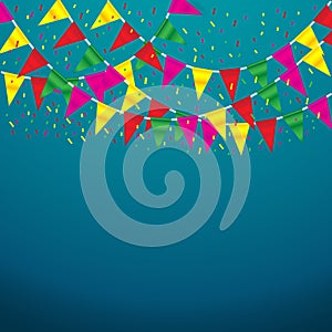 Celebrate banner. party flags with confetti