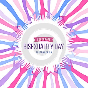 Celebrate Bisexuality Day banner with abstract Blue, purple and pink hand frame vector design