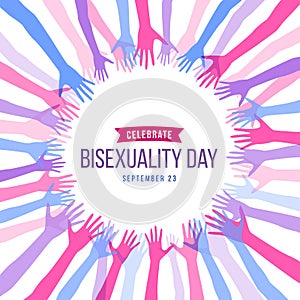 Celebrate Bisexuality Day banner with abstract Blue, purple and pink hand frame vector design photo
