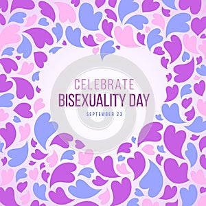 Celebrate Bisexuality Day banner with abstract Blue, purple and pink heart frame and background vector design