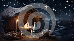 Celebrate Christmas with Baby Jesus, Mary, and Joseph in a Nativity Scene for Cards