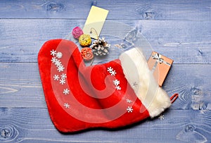 Celebrate christmas. Contents of christmas stocking. Small items stocking stuffers or fillers little christmas gifts