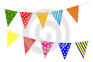Celebrate decoration banner. Party festival triangle flags collection set on a white background.