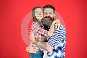 Celebrate fathers day. Family values concept. Family bonds. Friendly relations. Father hipster and his daughter