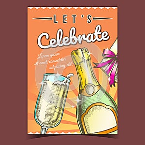 Celebrate Holiday Champagne Drink Banner Vector