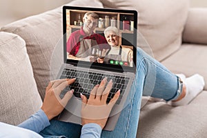 Celebrate holiday, congratulate online and connect with family at distance, video call at home