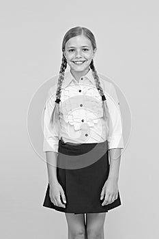 Celebrate knowledge day. Student little kid adores school. Emotional schoolgirl. September time to study. Girl adorable photo