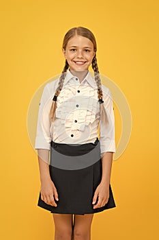 Celebrate knowledge day. Student little kid adores school. Emotional schoolgirl. September time to study. Girl adorable photo