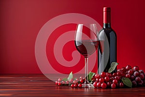 Celebrate Life\'s Finest with a Pour of Red Wine, Accented by a Splash of Grapes, Red Background