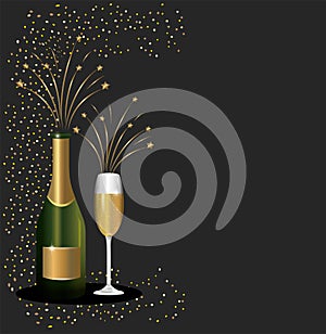 Celebrate new year with cottle and glass champagne