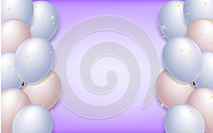 Celebrate party banner with helium baloons and confetti. Festive template with birthday and anniversary with space for text