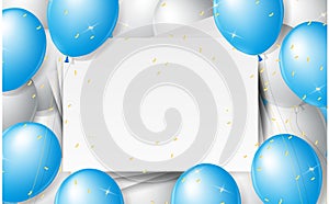 Celebrate party banner with helium baloons and confetti. Festive template with birthday and anniversary with space for text