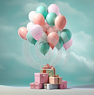Celebrate with Pastel Gift Boxes and Colorful Balloons
