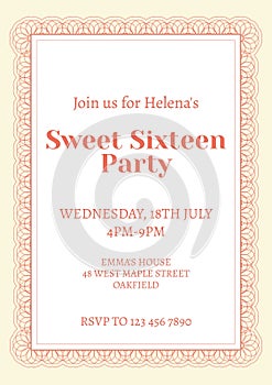 Celebrate in style, ornate Sweet Sixteen invite