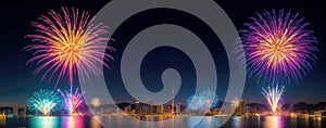 Celebrate in Style, Panoramic Fireworks Stock Pic, AI Generated