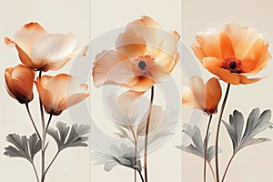 Celebrate the subtle complexity of nature with this exquisite three-panel floral portrait