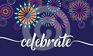 Celebrate vector background with fireworks border