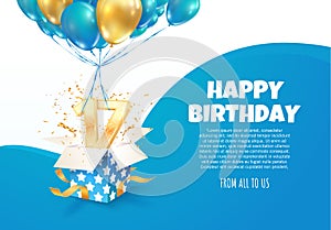 Celebrating of 17 th years birthday vector illustration. Seventeen anniversary celebration. Teenage birth day. Open gift