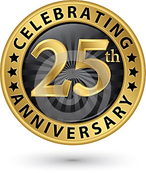 Celebrating 25th anniversary gold label, vector