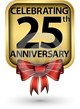 Celebrating 25th years anniversary gold label, vector illustration